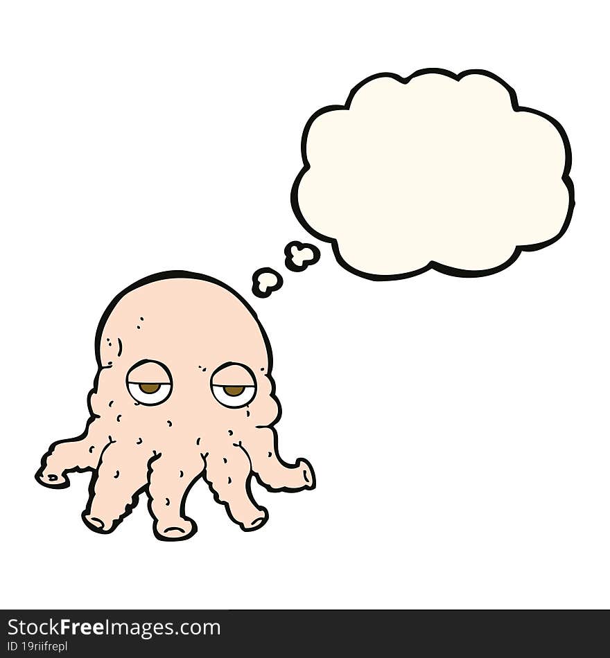 cartoon alien squid face with thought bubble