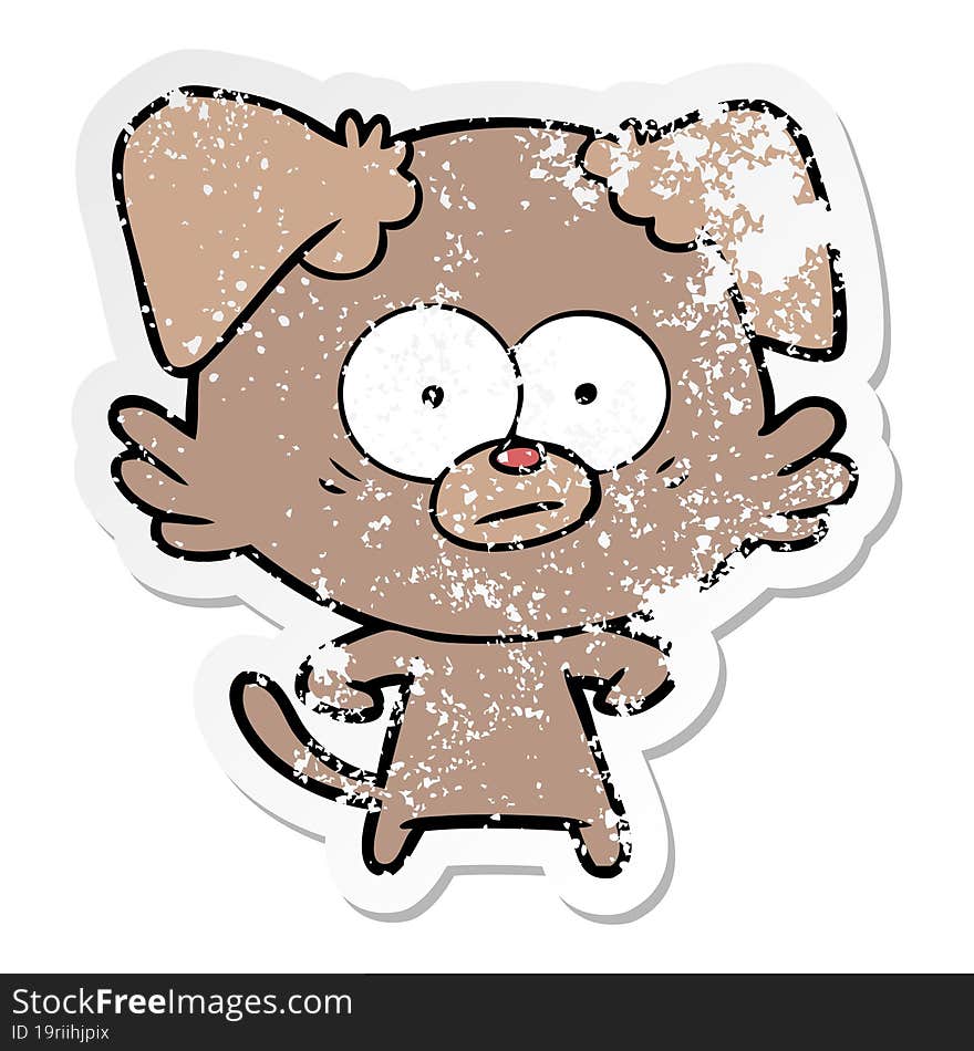 Distressed Sticker Of A Nervous Dog Cartoon