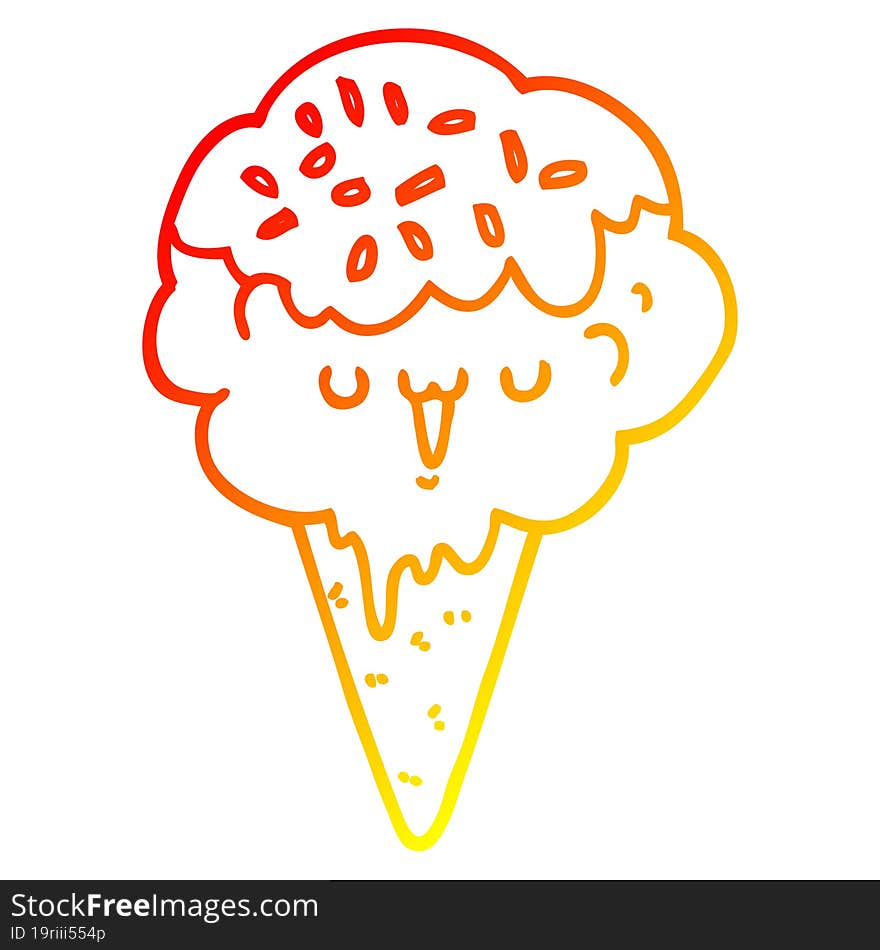 Warm Gradient Line Drawing Cartoon Ice Cream