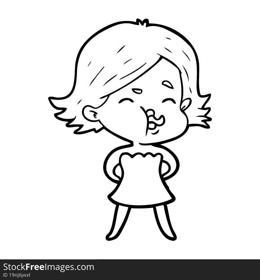 cartoon girl pulling face. cartoon girl pulling face