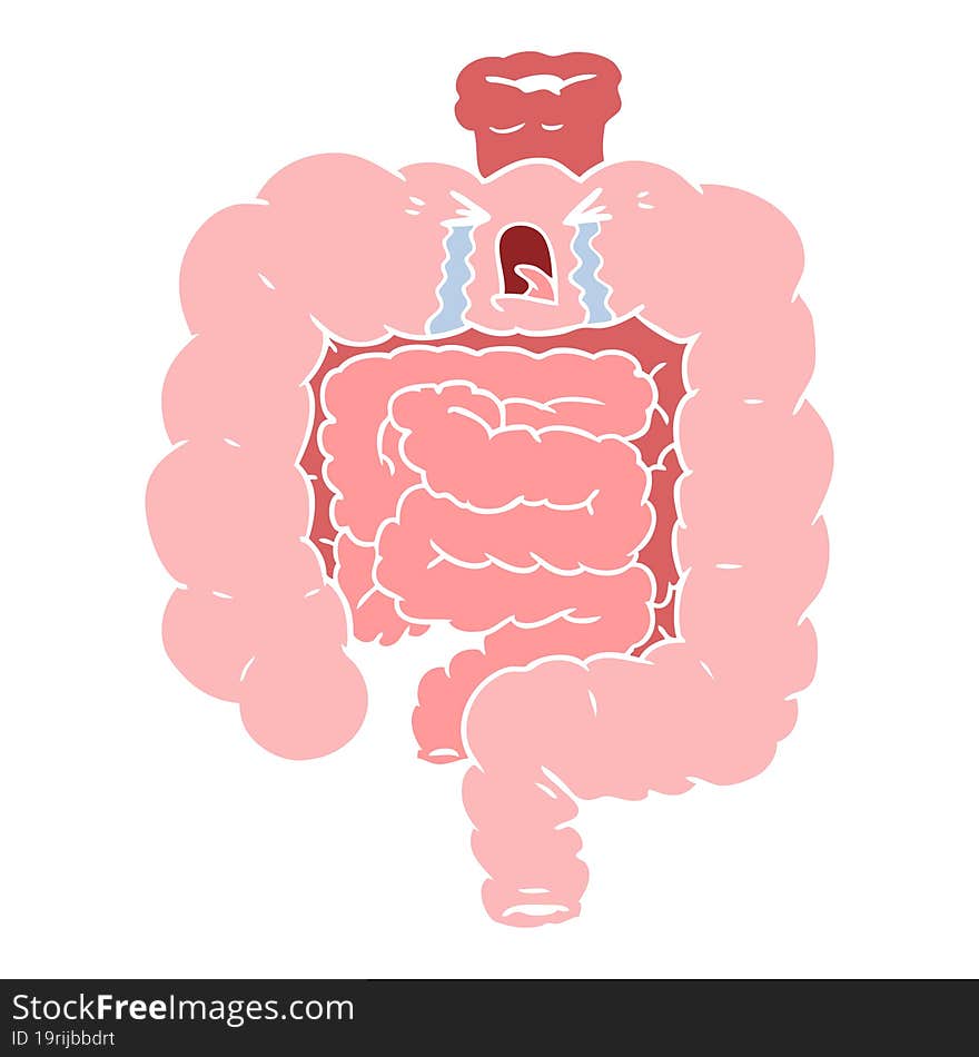 flat color style cartoon intestines crying