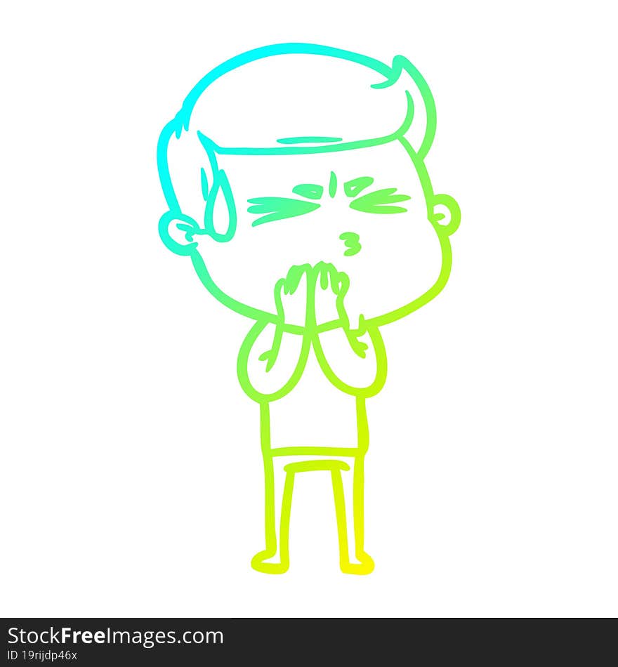 Cold Gradient Line Drawing Cartoon Man Sweating