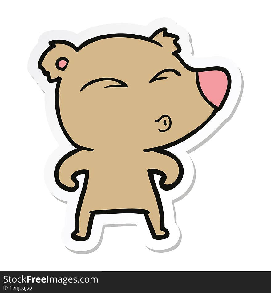 sticker of a cartoon whistling bear