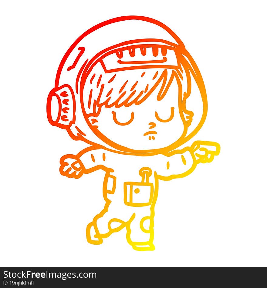 Warm Gradient Line Drawing Cartoon Astronaut Woman