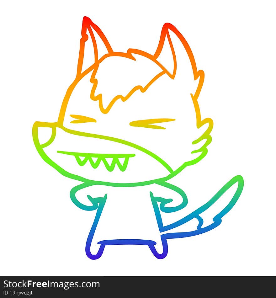 rainbow gradient line drawing of a angry wolf cartoon