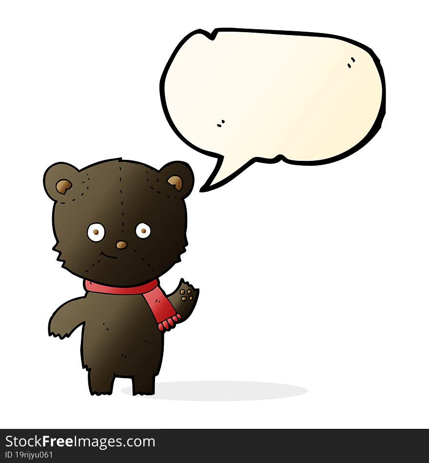 cartoon black bear waving with speech bubble