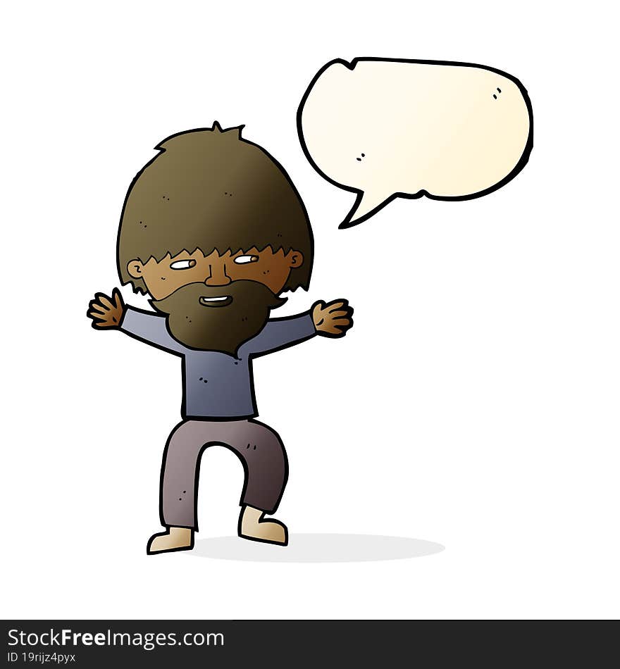 cartoon happy man with beard with speech bubble