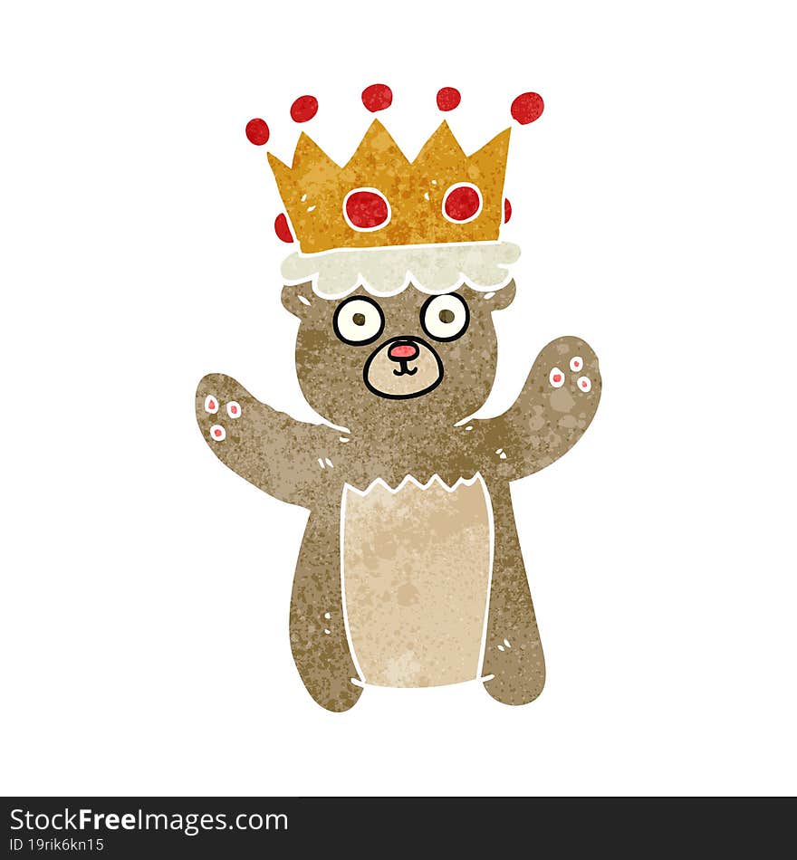 freehand retro cartoon teddy bear wearing crown