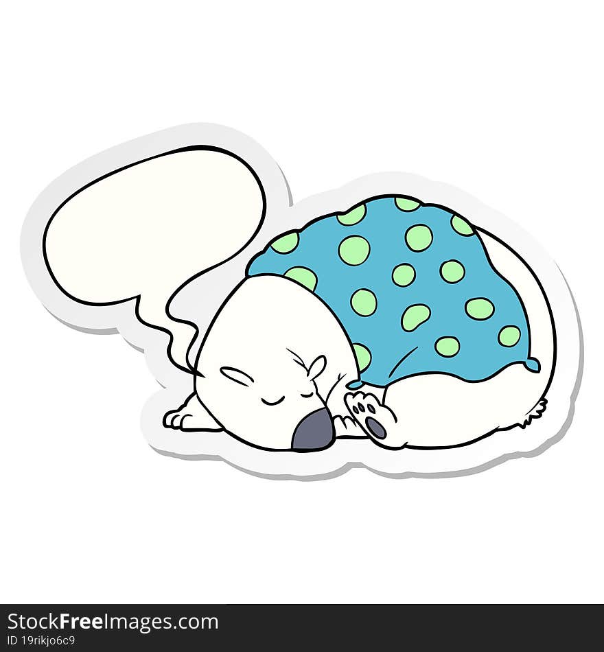 cartoon polar bear sleeping and speech bubble sticker