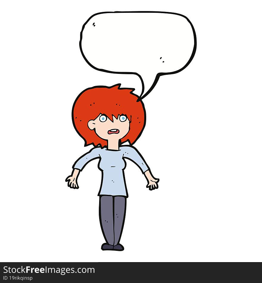 Cartoon Woman Shrugging Shoulders With Speech Bubble