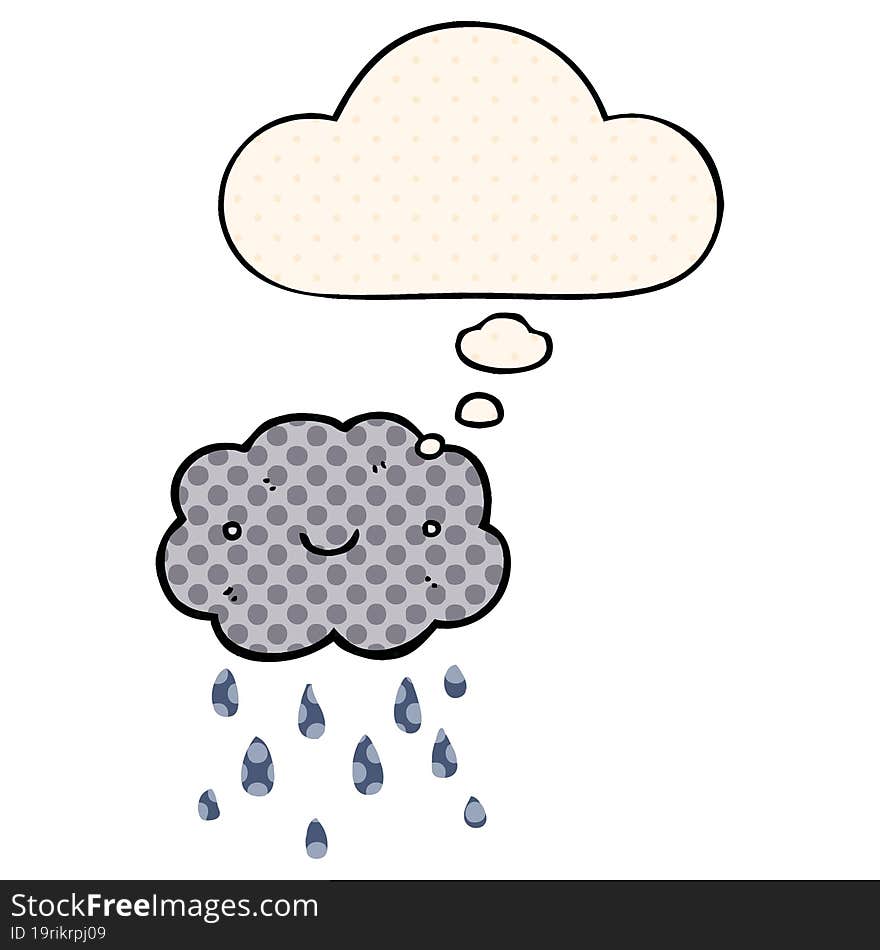 cute cartoon cloud and thought bubble in comic book style