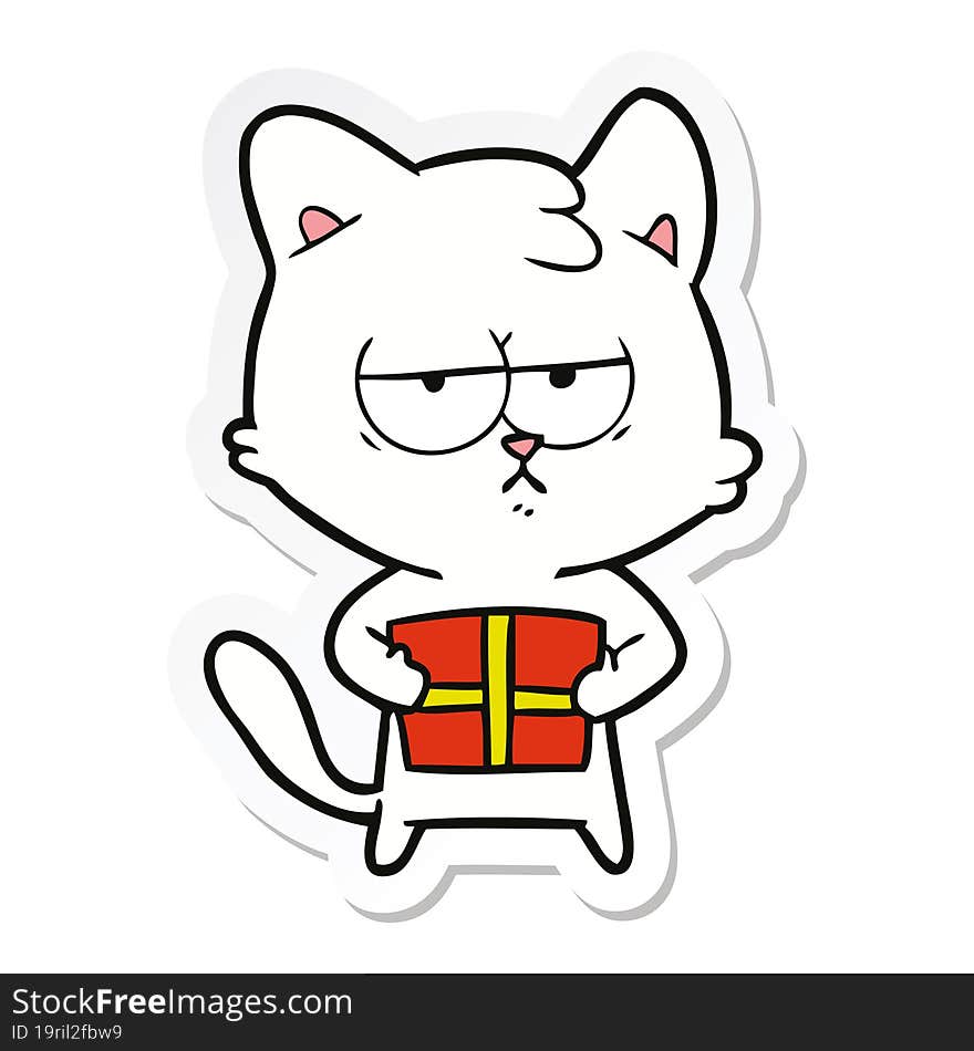 sticker of a bored cartoon cat