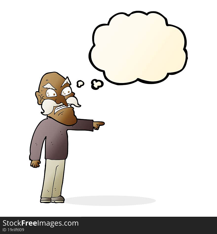 Cartoon Furious Old Man With Thought Bubble