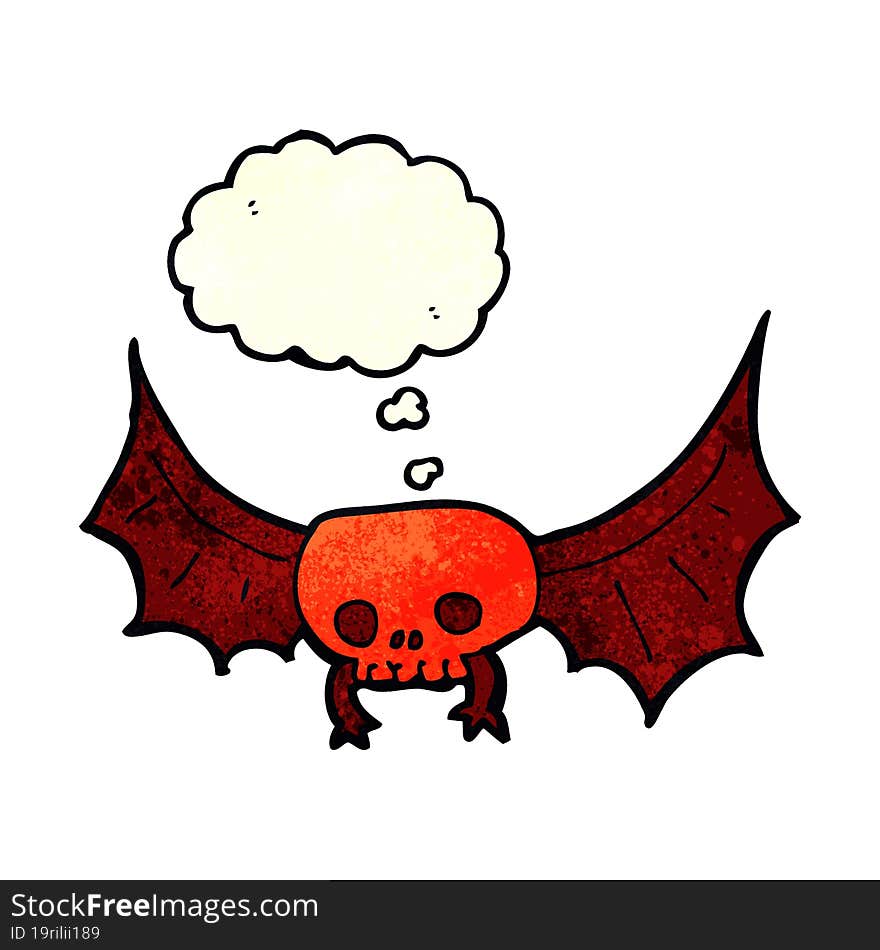 cartoon spooky skull bat with thought bubble