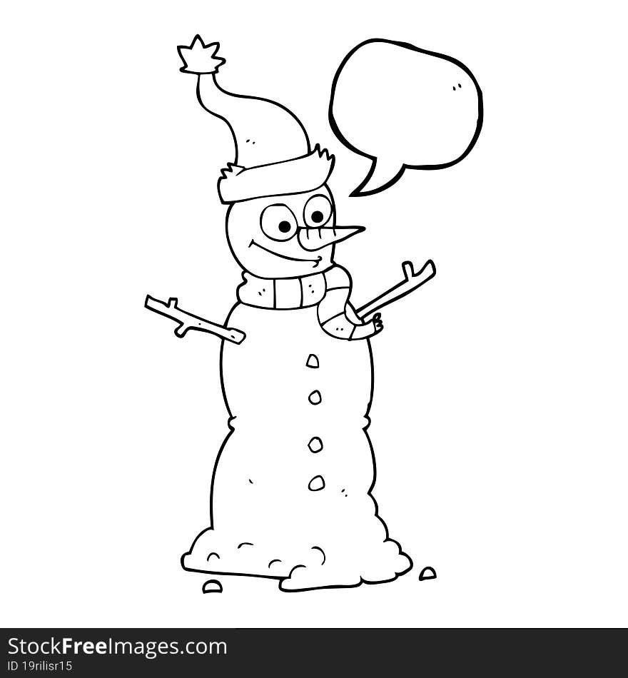 freehand drawn speech bubble cartoon snowman