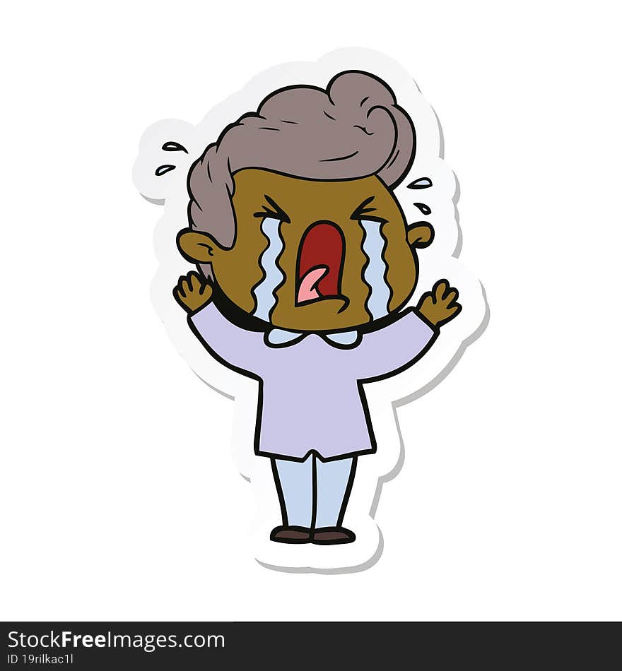 sticker of a cartoon crying man