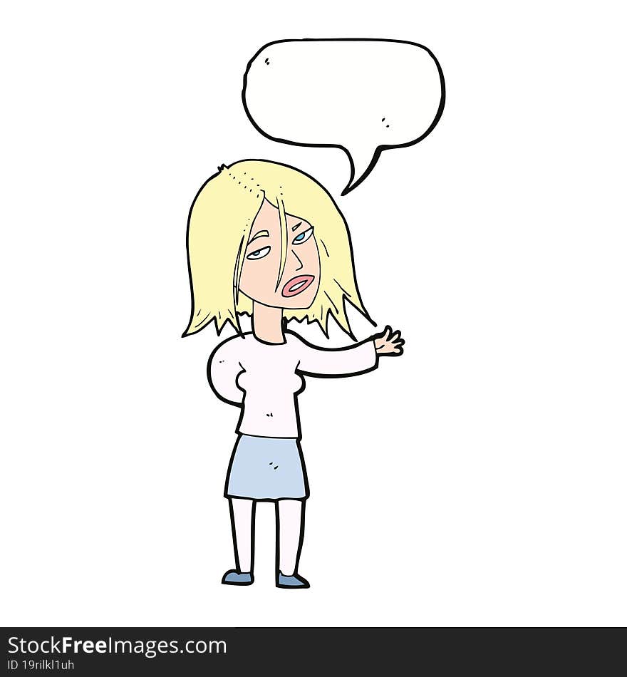 cartoon unhappy woman with speech bubble