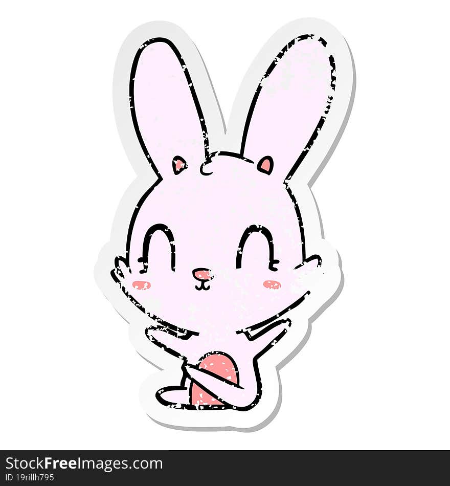 Distressed Sticker Of A Cute Cartoon Rabbit