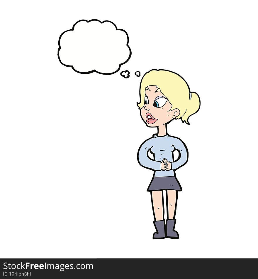 cartoon girl talking with thought bubble