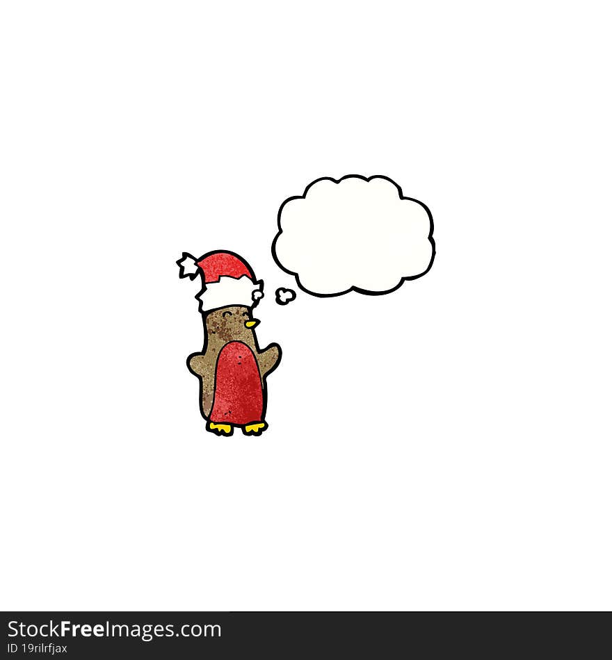 cartoon robin in christmas hat