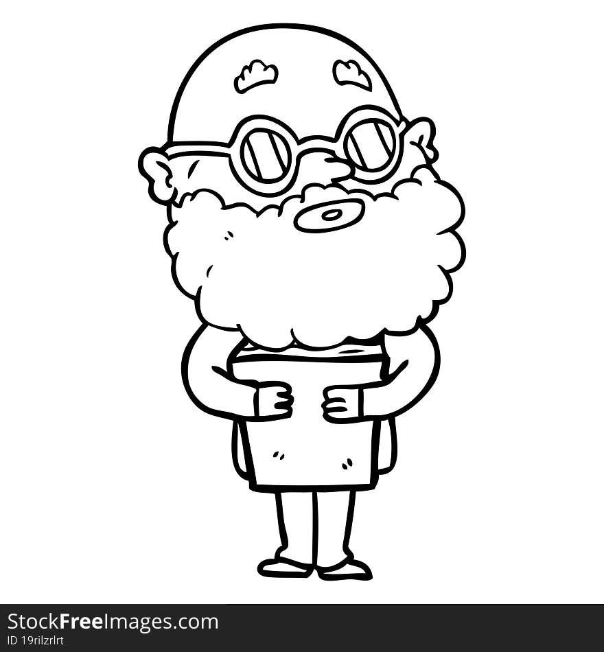 cartoon curious man with beard and glasses. cartoon curious man with beard and glasses