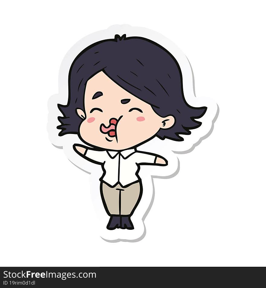 sticker of a cartoon girl pulling face