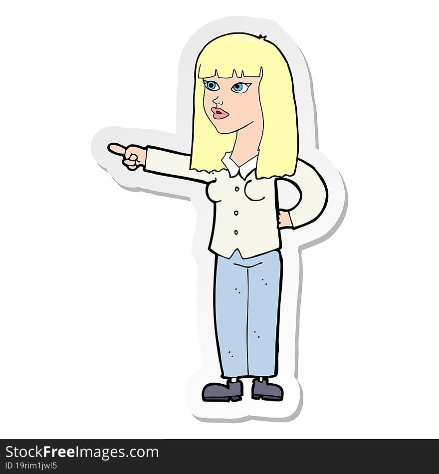 sticker of a cartoon pretty woman pointing