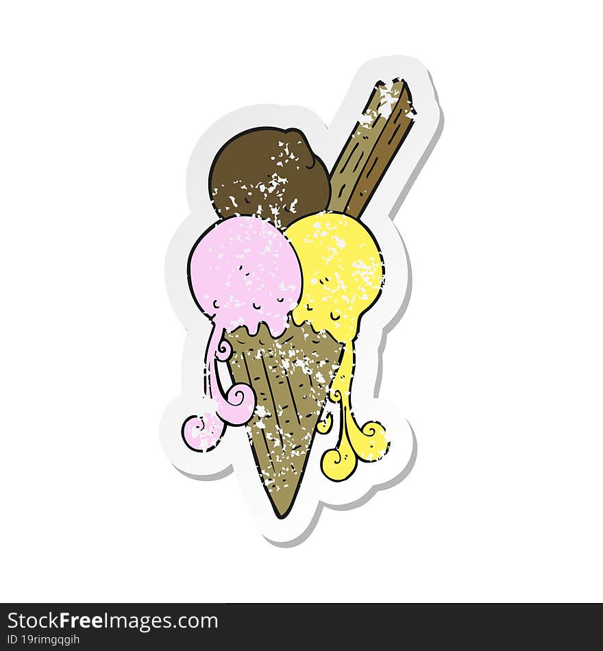 retro distressed sticker of a cartoon ice cream cone