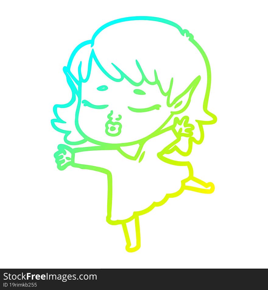 cold gradient line drawing pretty cartoon elf girl dancing