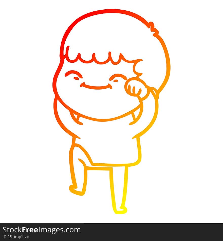 warm gradient line drawing cartoon happy boy