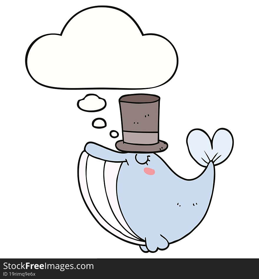 cartoon whale with top hat and thought bubble