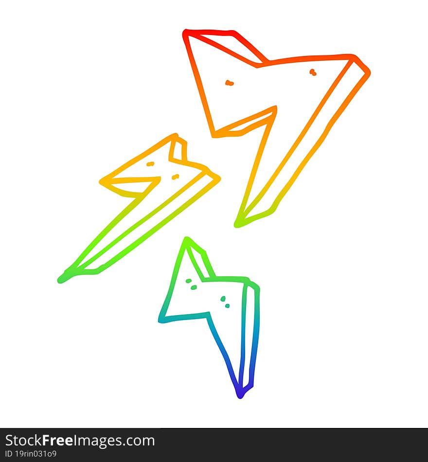 rainbow gradient line drawing of a cartoon lightning bolt