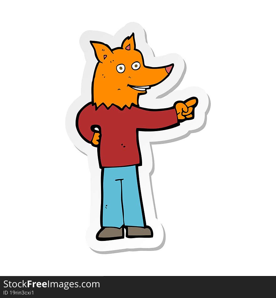 sticker of a cartoon fox man pointing