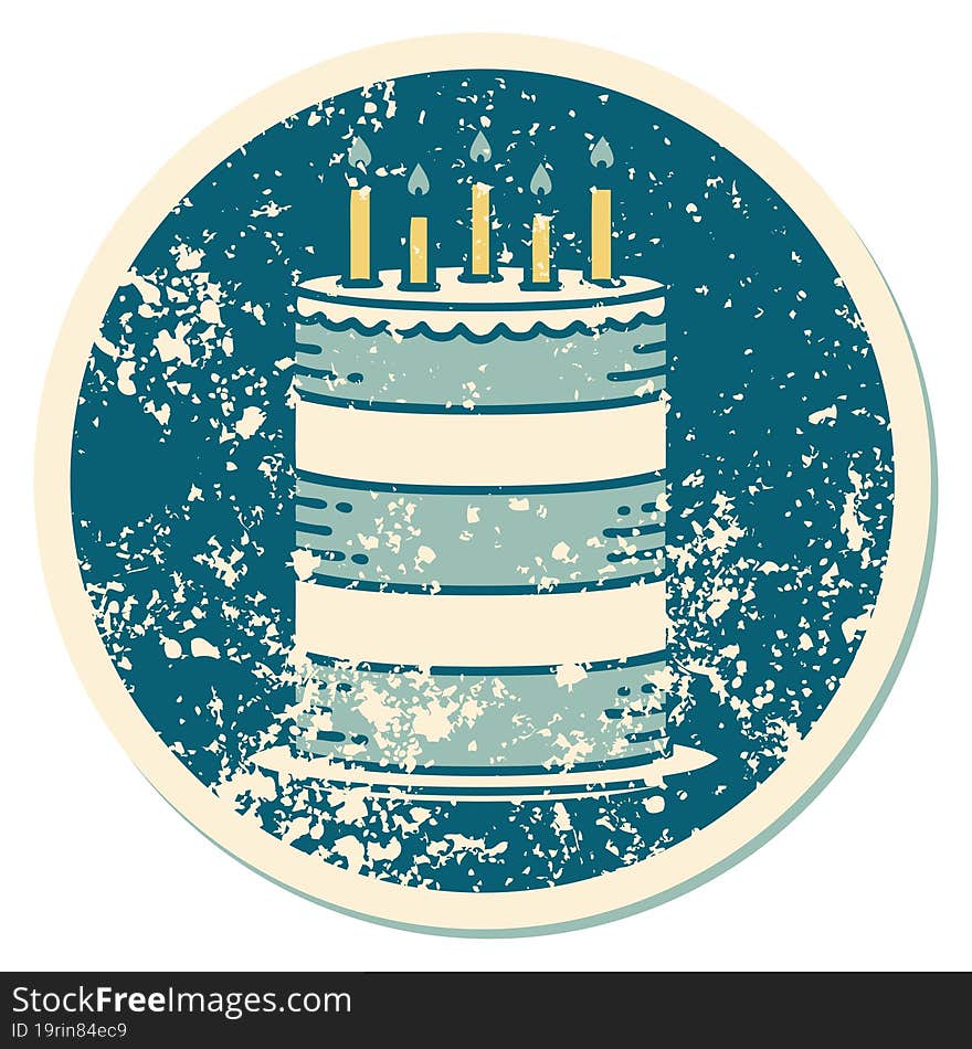 distressed sticker tattoo style icon of a birthday cake