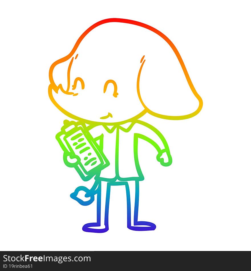 rainbow gradient line drawing cute cartoon elephant