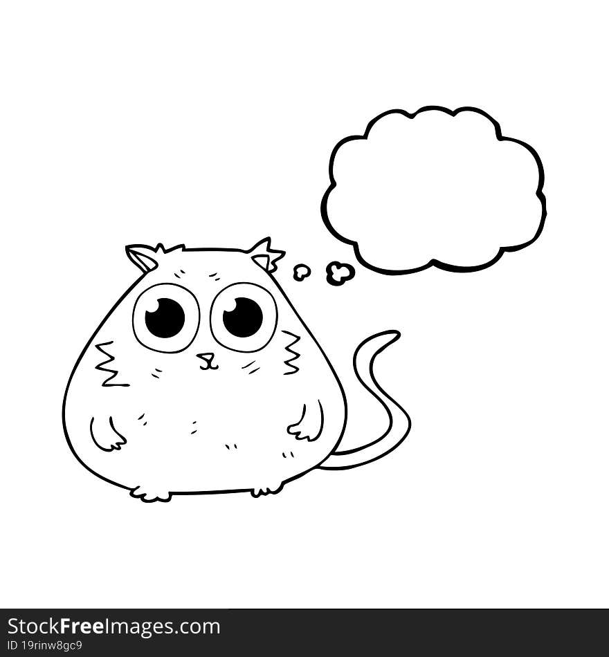 freehand drawn thought bubble cartoon cat with big pretty eyes