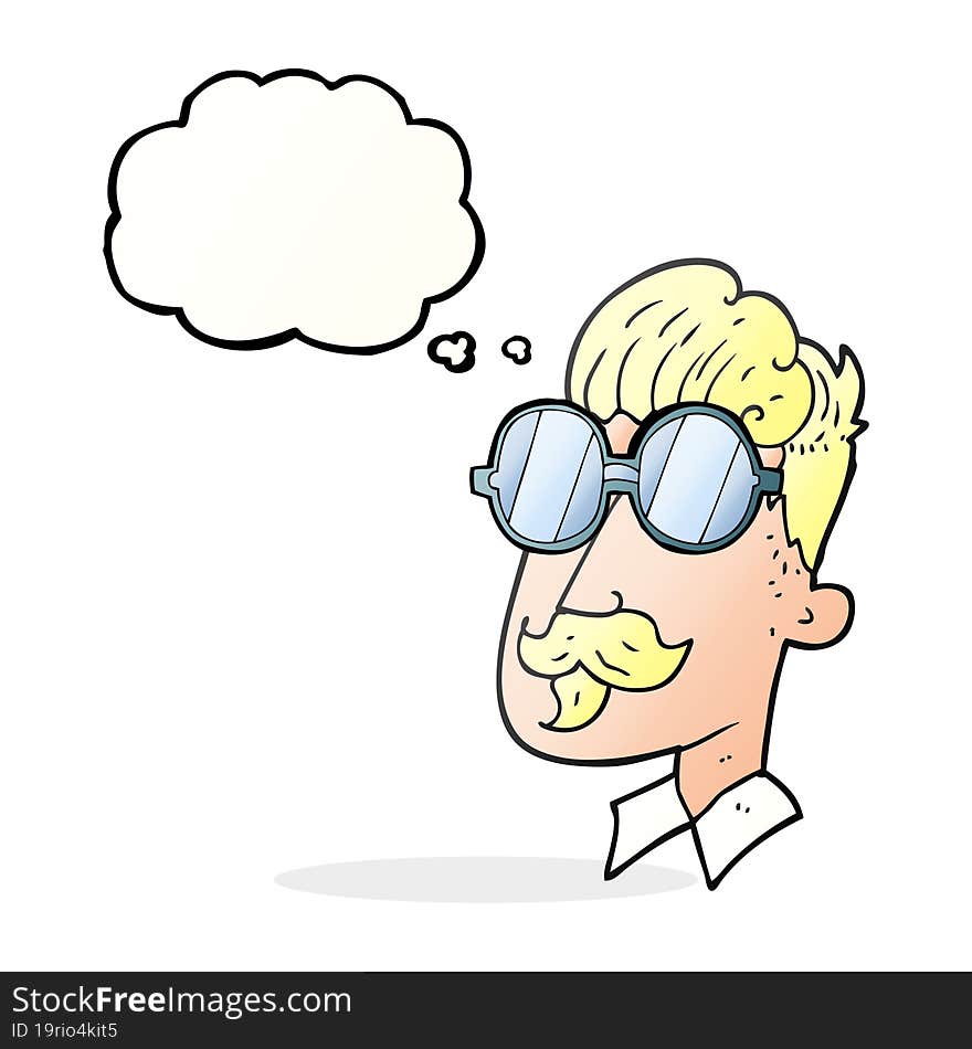 thought bubble cartoon man with mustache and spectacles