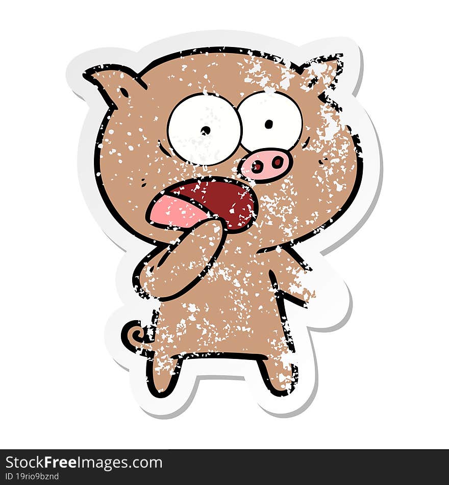 distressed sticker of a shocked pig cartoon