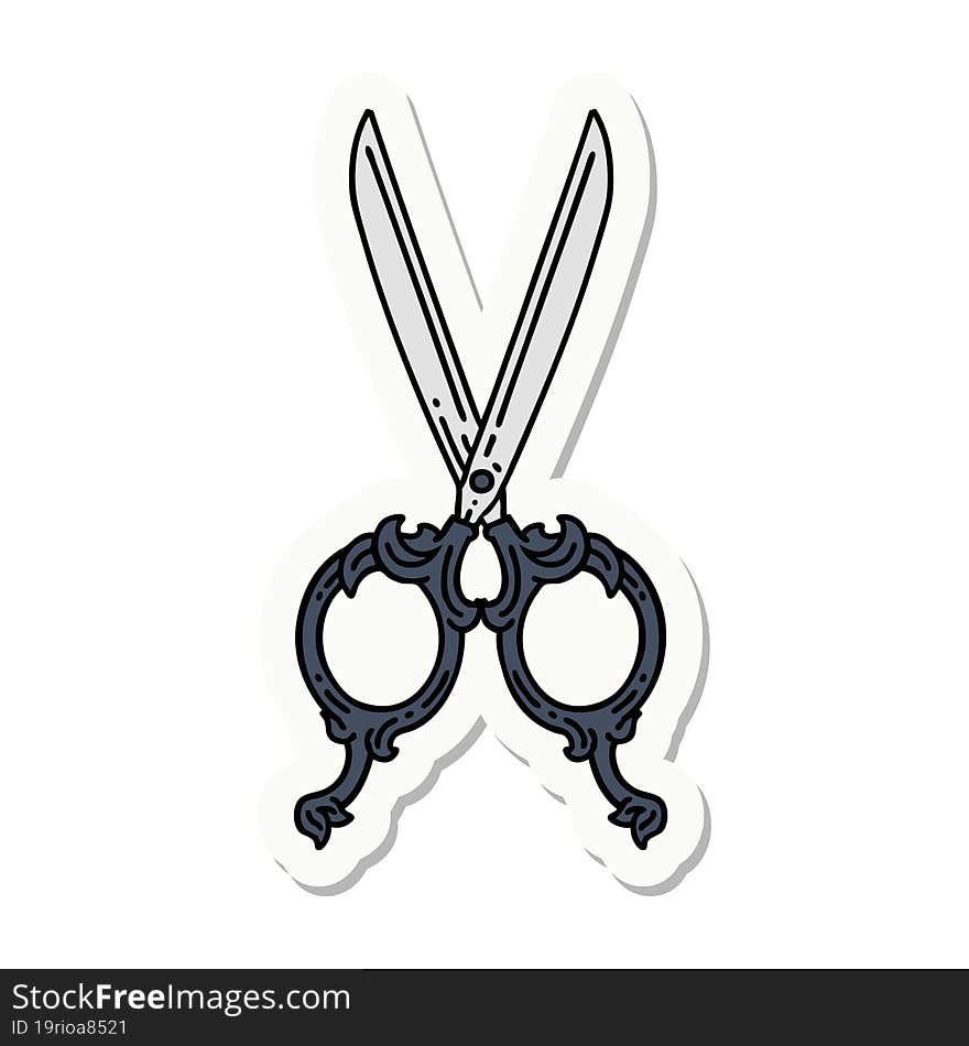 tattoo style sticker of barber scissors