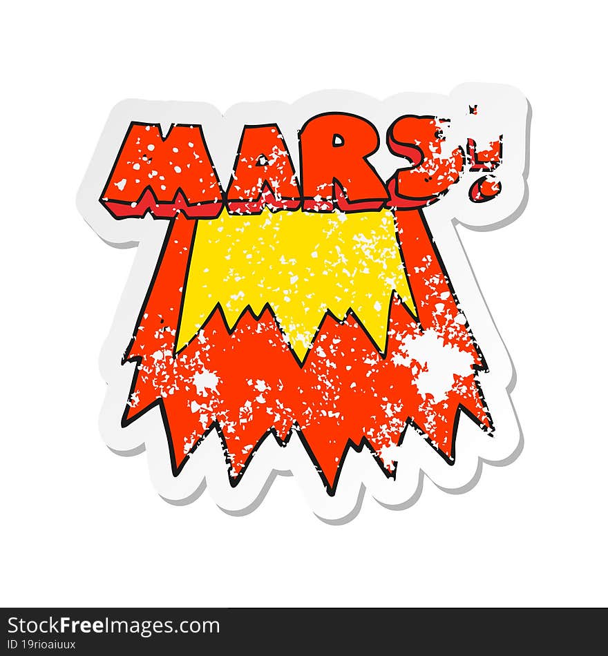 retro distressed sticker of a cartoon Mars text symbol