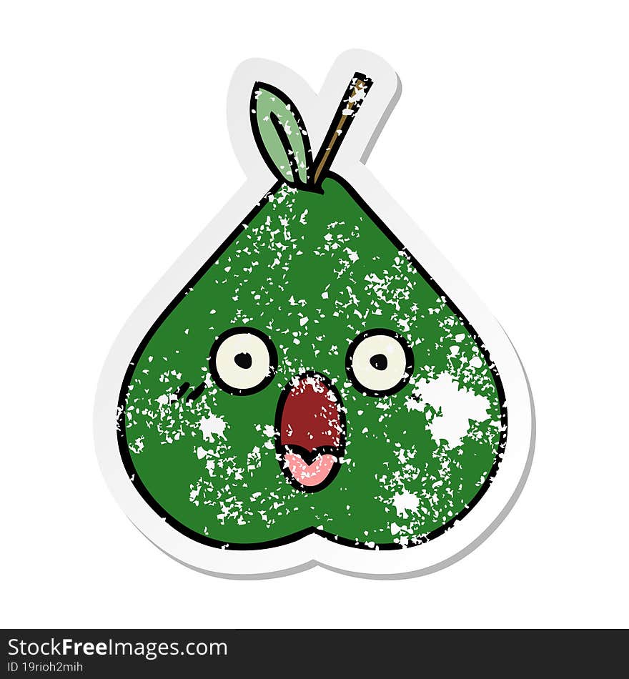 distressed sticker of a cute cartoon pear