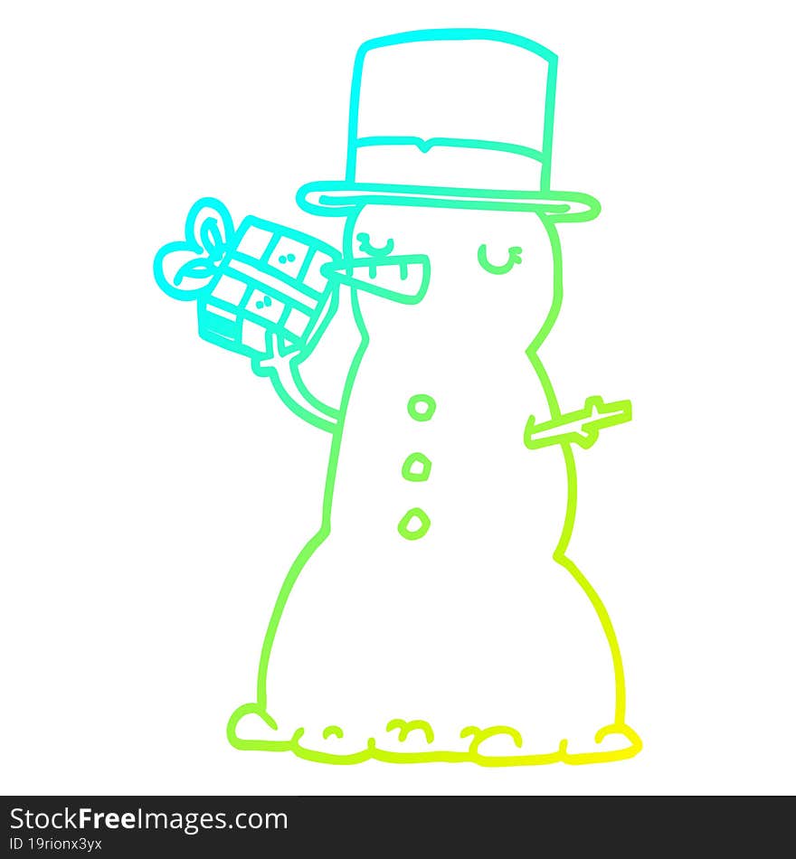 cold gradient line drawing cartoon snowman