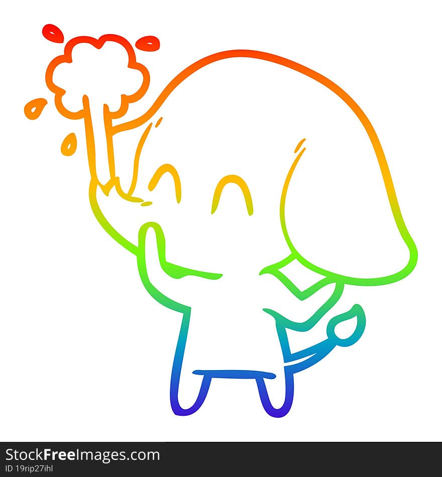 rainbow gradient line drawing cute cartoon elephant spouting water