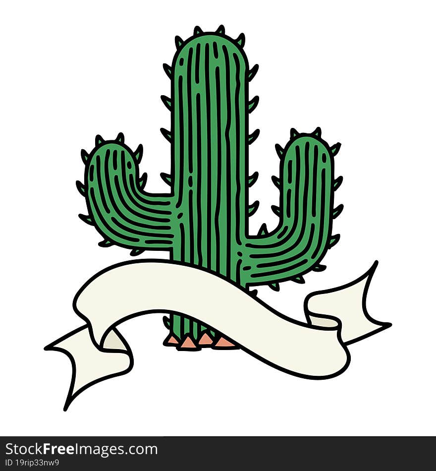 Tattoo With Banner Of A Cactus