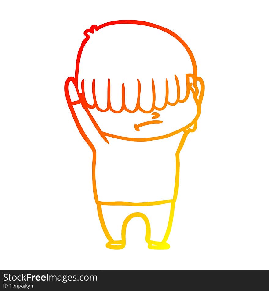 warm gradient line drawing cartoon boy with untidy hair