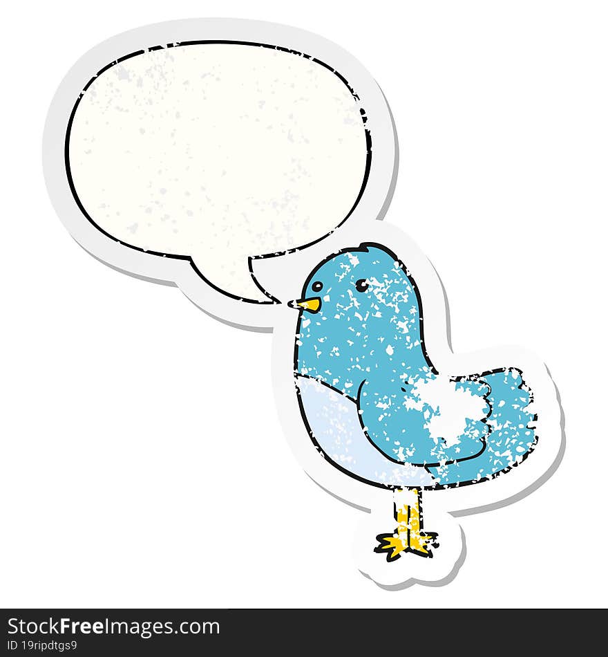 Cartoon Bird And Speech Bubble Distressed Sticker