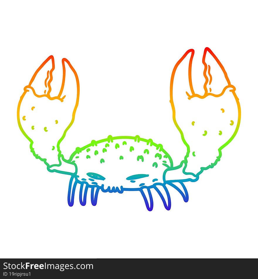 Rainbow Gradient Line Drawing Cartoon Crab