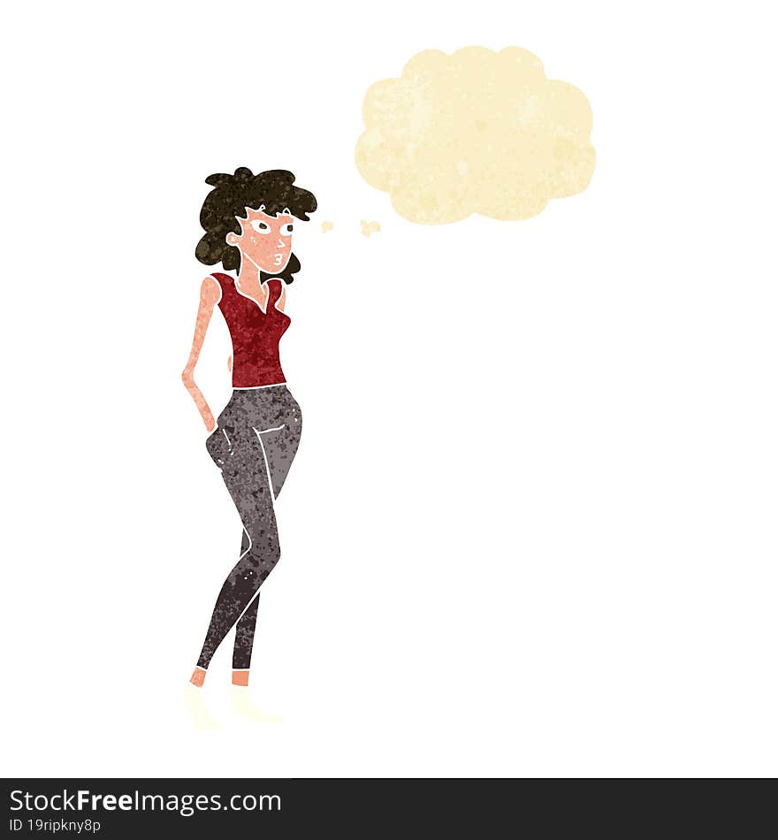 cartoon pretty woman  with thought bubble