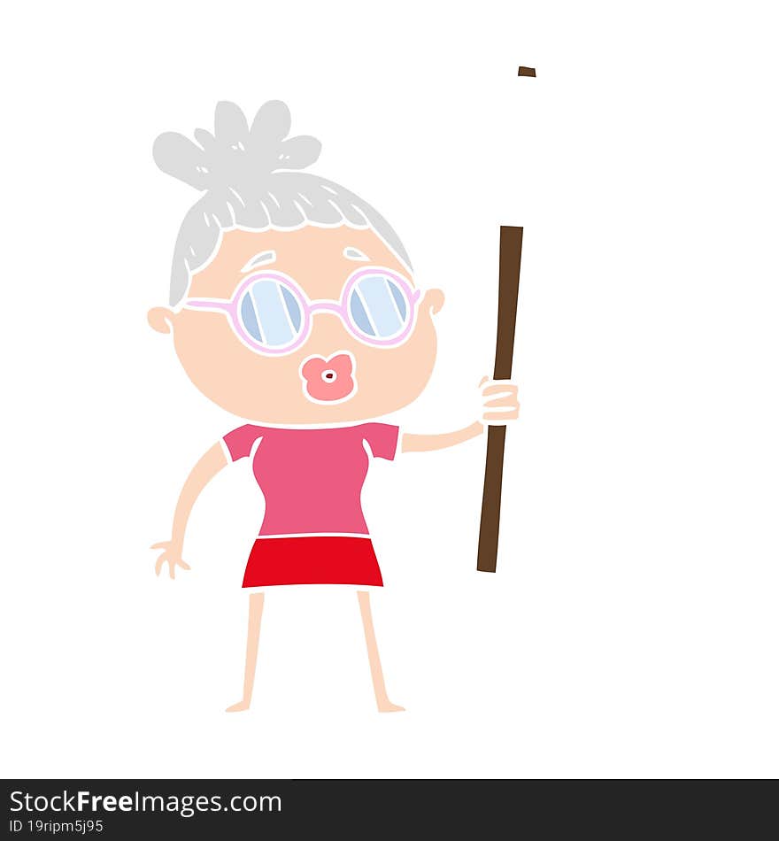 flat color style cartoon protester woman wearing spectacles