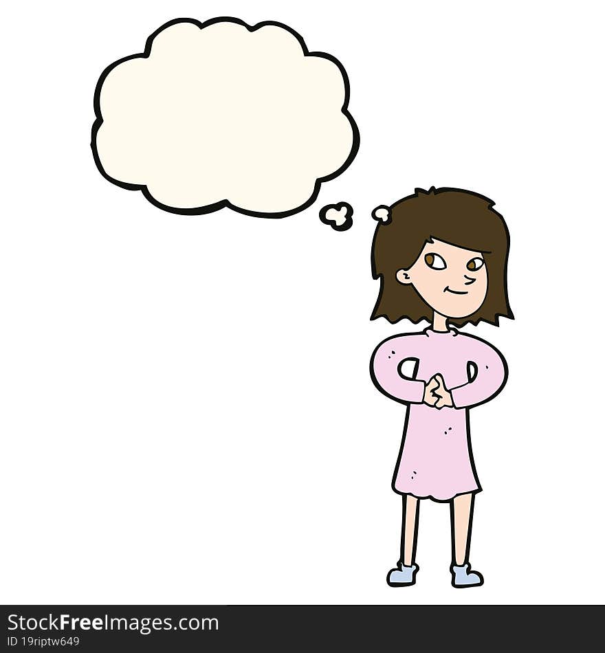 Cartoon Happy Woman With Thought Bubble